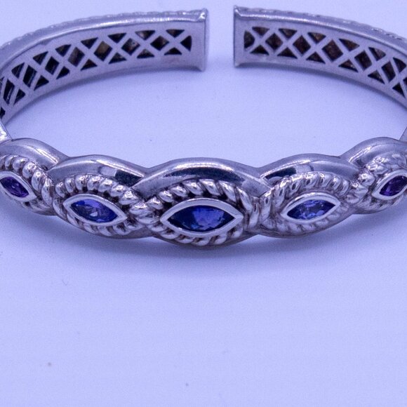 Vintage Sterling Silver Sapphire, Amethyst, CZ Cuff Bracelet - Picture 3 of 7